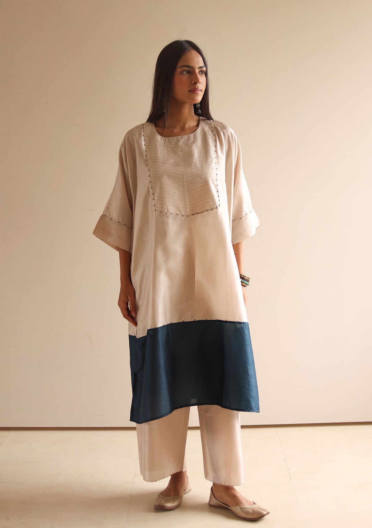Slate and Midnight Blue Colourblock Kurta Set