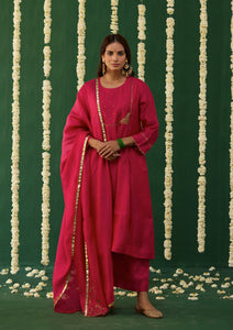 Fuchsia Embroidered Yoke Kurta Set