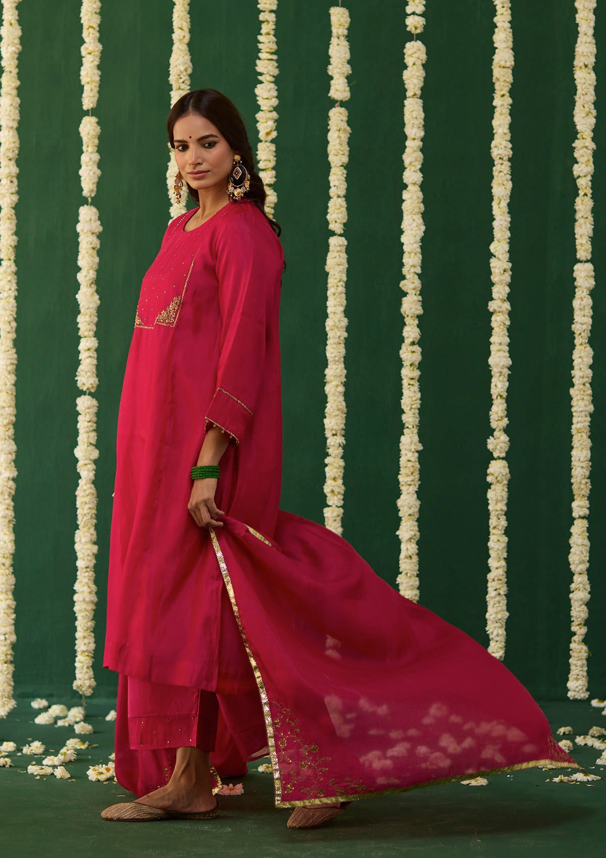 Fuchsia Embroidered Yoke Kurta Set