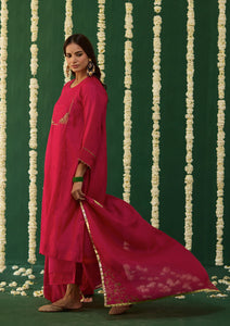 Fuchsia Embroidered Yoke Kurta Set