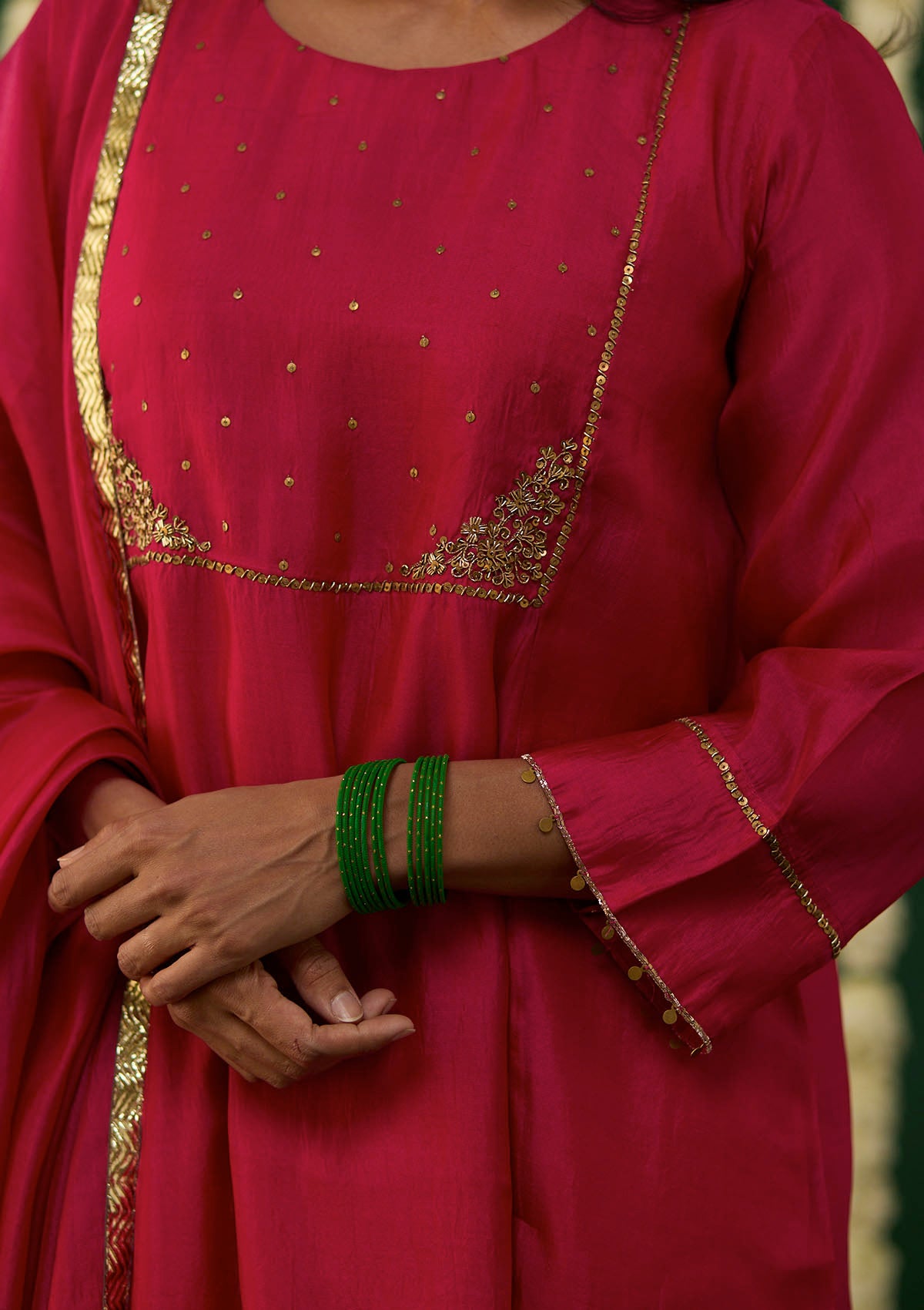 Fuchsia Embroidered Yoke Kurta Set