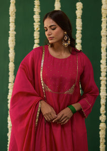 Fuchsia Embroidered Yoke Kurta Set