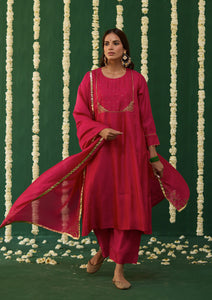 Fuchsia Embroidered Yoke Kurta Set