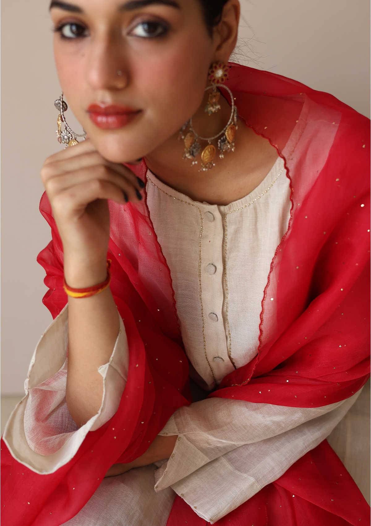 Scarlet Mukaish Organza Dupatta