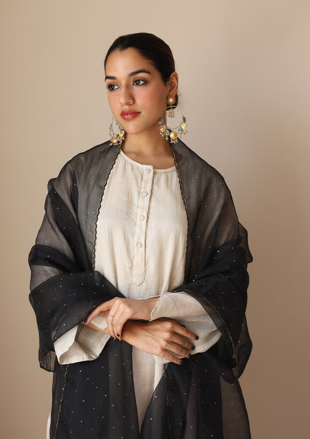 Midnight Black Mukaish Organza Dupatta