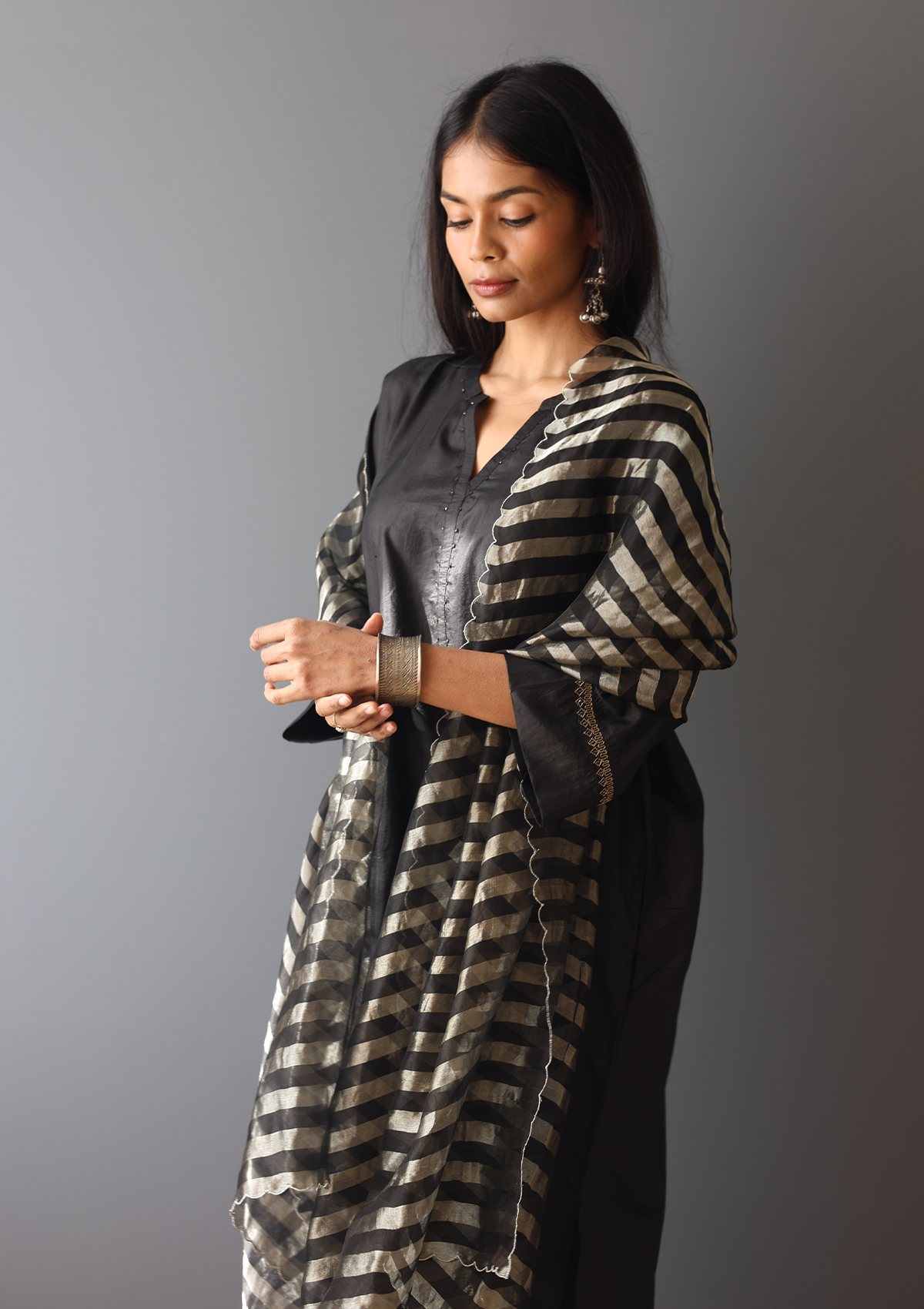 Midnight Black Zari Dupatta