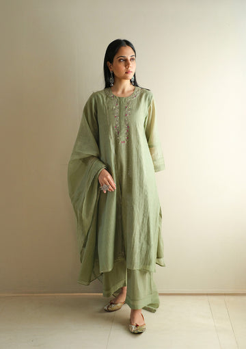 Sage Green Embroidered Kurta Set