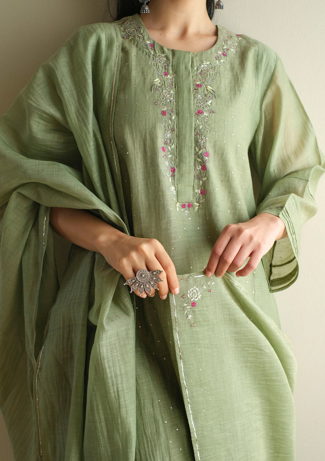 Sage Green Embroidered Kurta Set