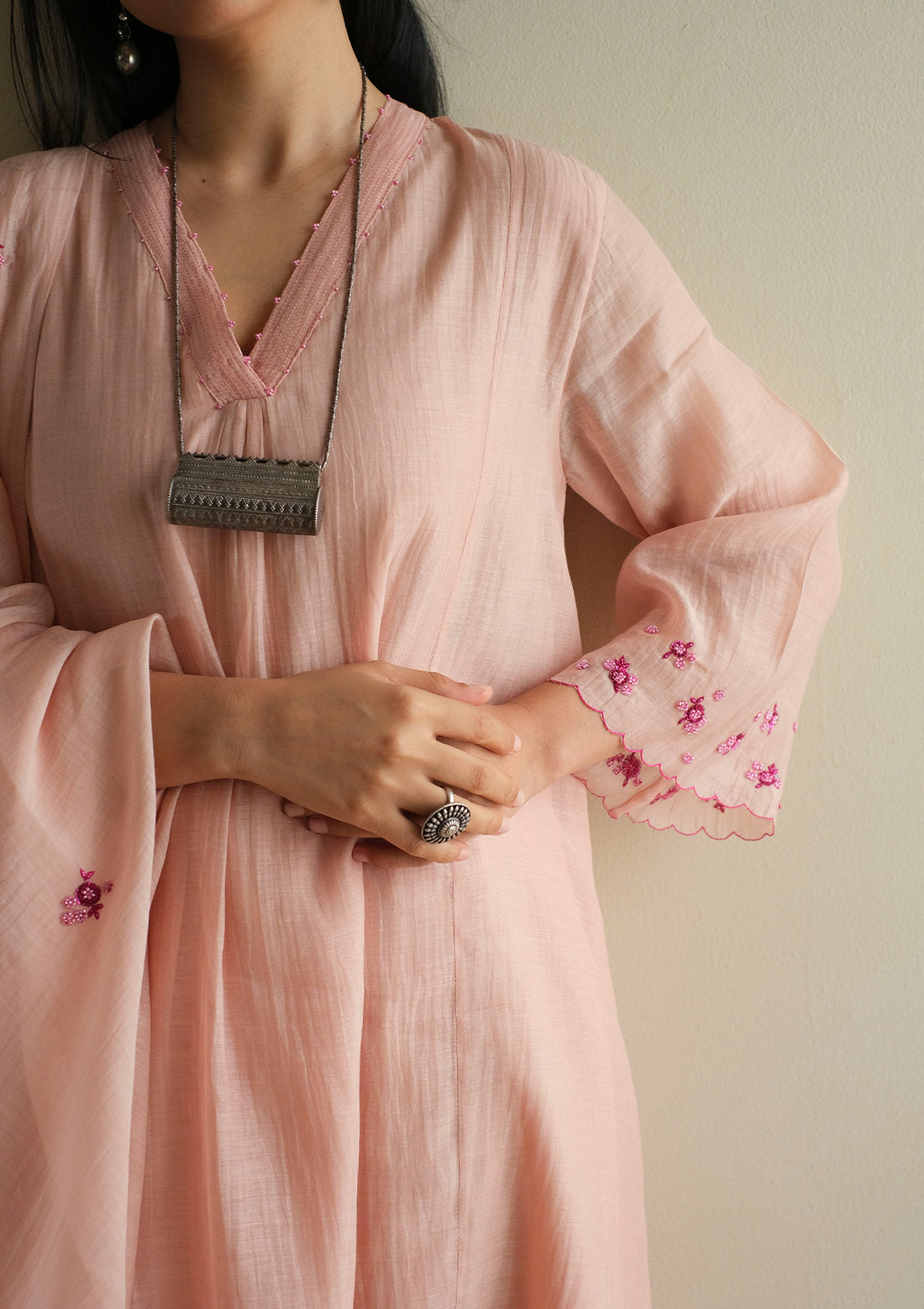 Blush Pink Floral Kurta Set