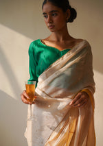 Load image into Gallery viewer, Ivory and Canary Colourblock Saree
