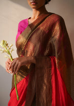 Load image into Gallery viewer, Gold and Scarlet Colourblock Saree
