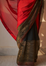 Load image into Gallery viewer, Scarlet and Black Colourblock Saree
