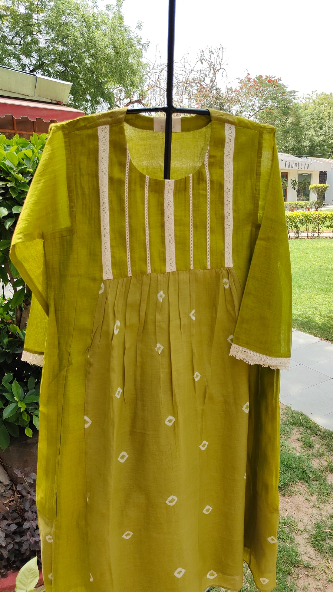Lime Bandhani Kurta Set