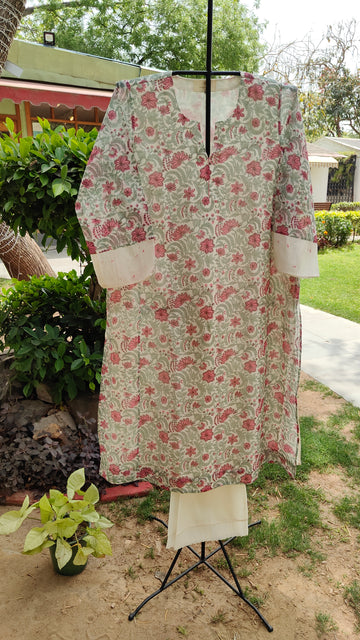 Sky & Pink Sanganeri Kurta Set