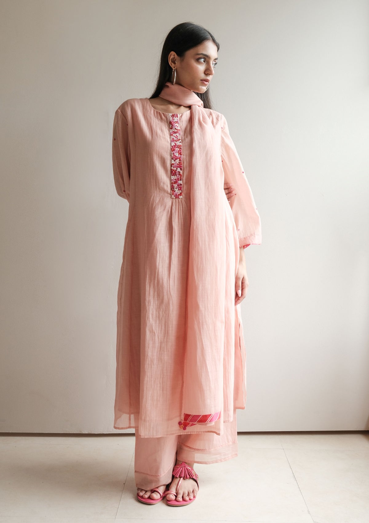 Peach Beaded Kurta Set