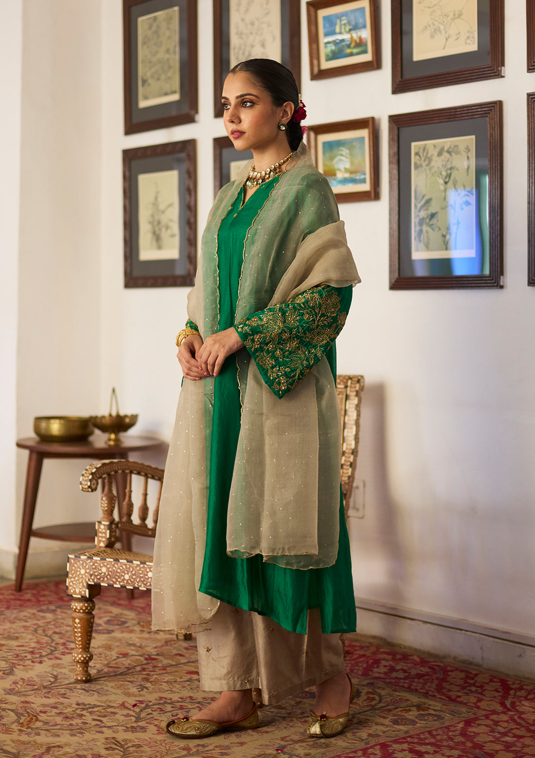 Emerald Green Zardozi Kurta Set