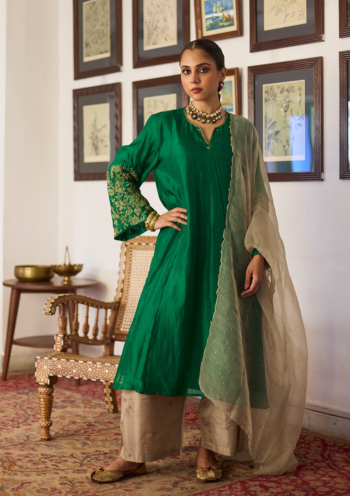 Emerald Green Zardozi Kurta Set