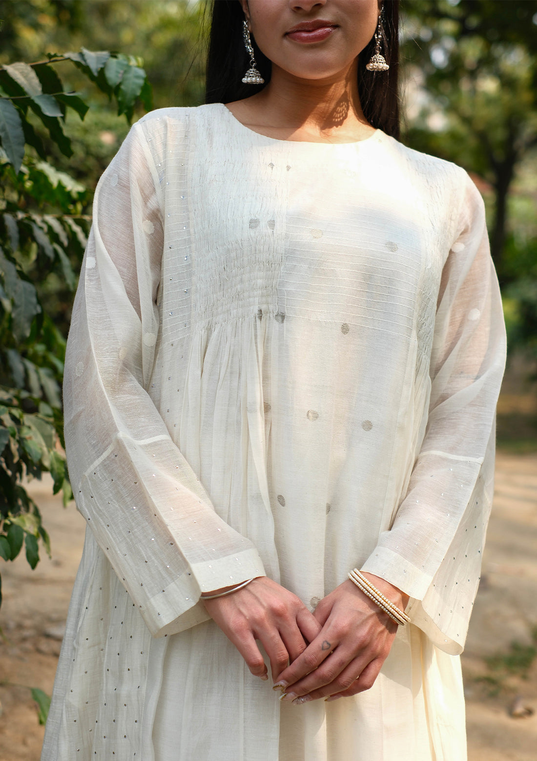 Ivory Silver Woven Dot Kurta Set