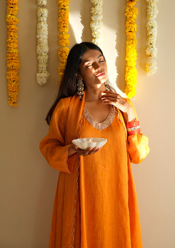 Saffron Tissue Kurta Set