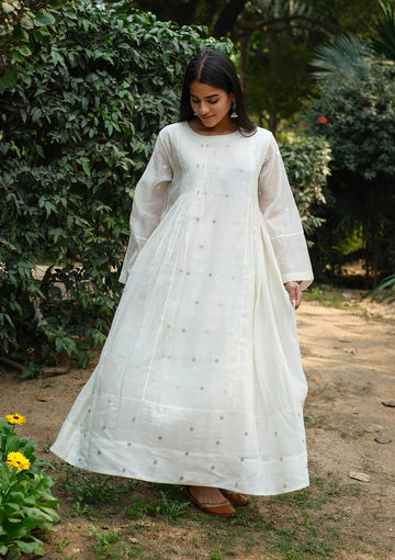 Ivory Silver Woven Dot Kurta Set