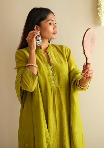 Lime Green Sequins Kurta Set