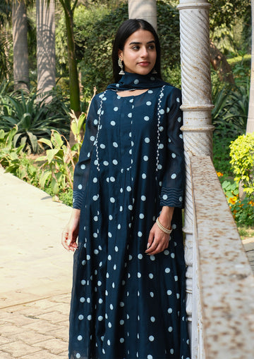Midnight Blue Polka Dot Kurta Set