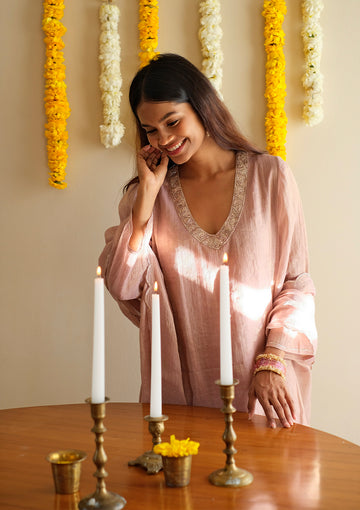 Pale Pink Tissue Kurta Set