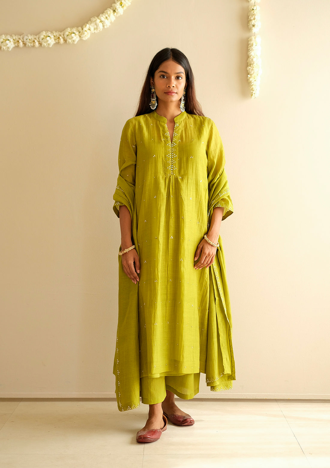 Lime Green Sequins Kurta Set