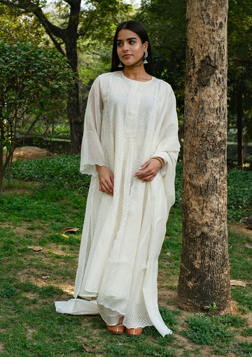 Ivory Polka Dot Kurta Set