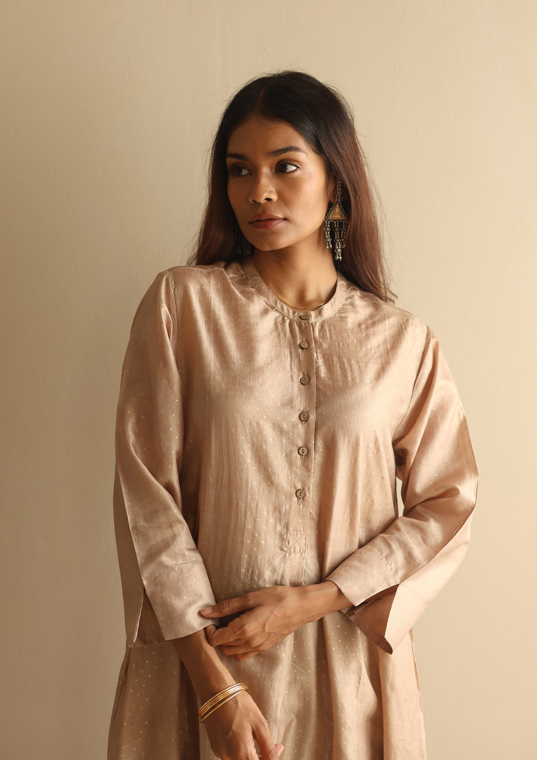 Biege Hand Blockprint Kurta