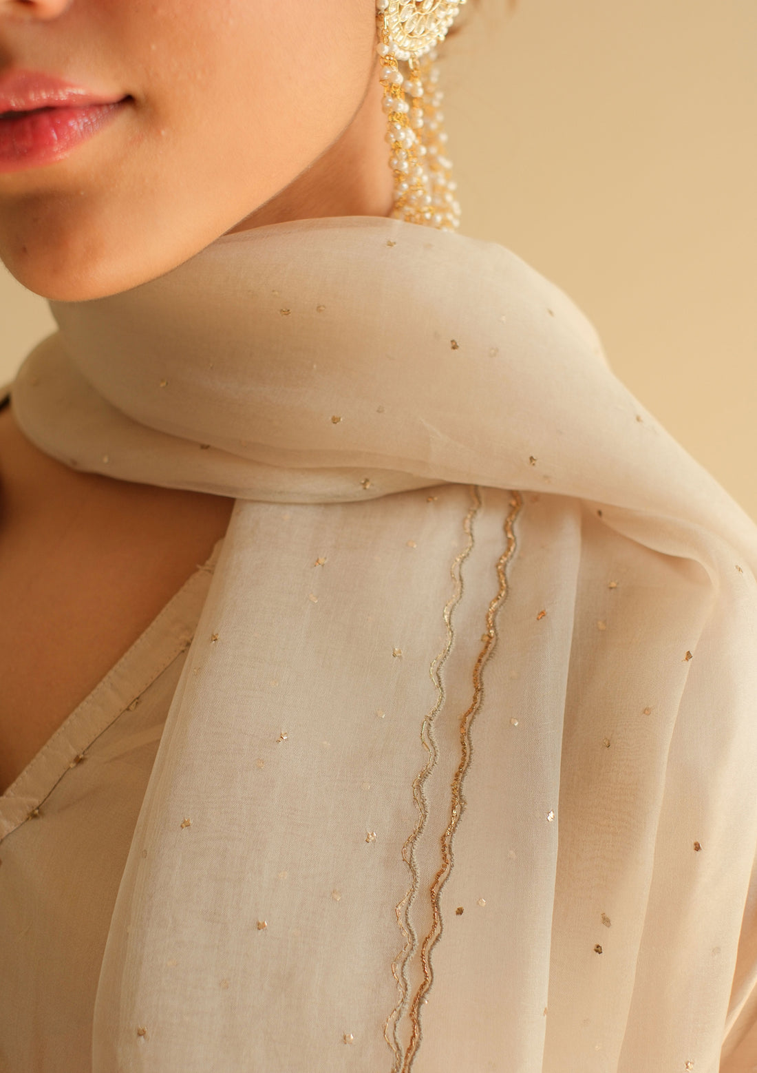 Ivory Mukaish Organza Dupatta