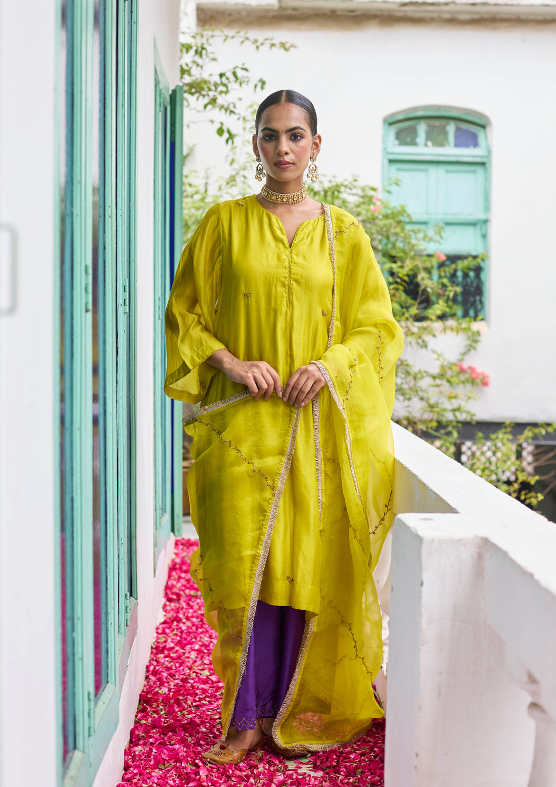 Lime Zardozi Embroidered Kurta Set