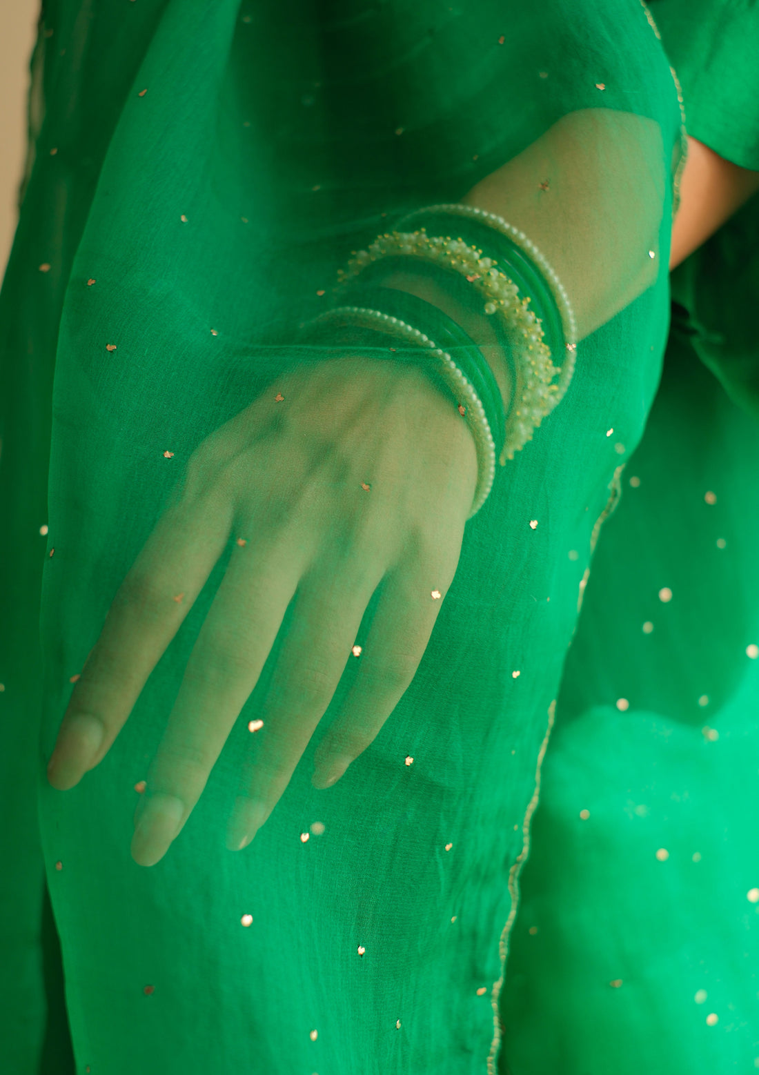 Emerald Green Mukaish Organza Dupatta