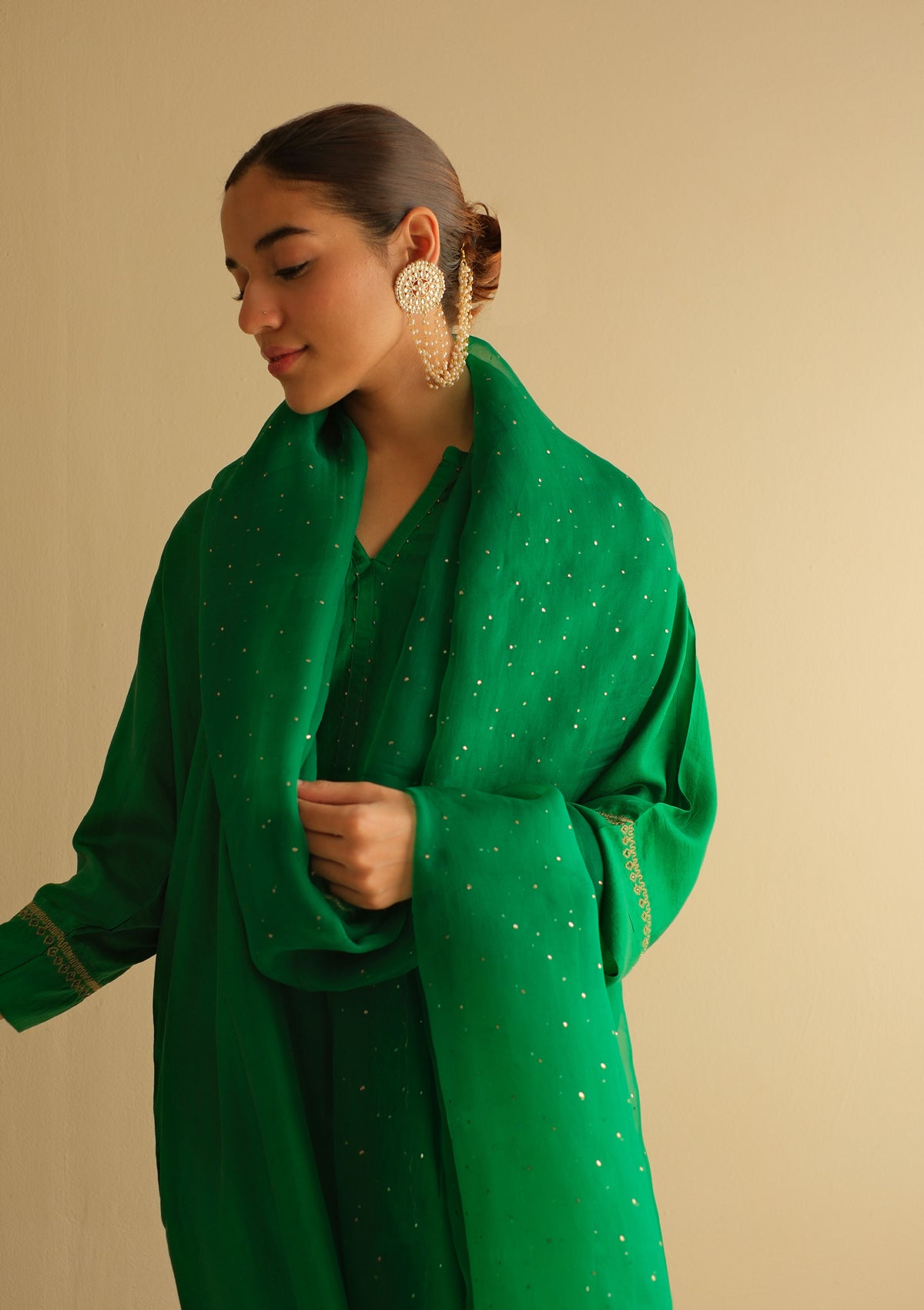 Emerald Green Mukaish Organza Dupatta