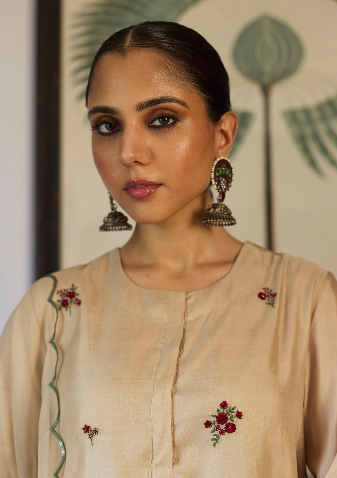 Ivory Floral Embroidered Kurta Set