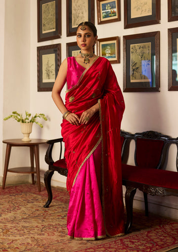 Fuchsia Silk Embroidered Saree