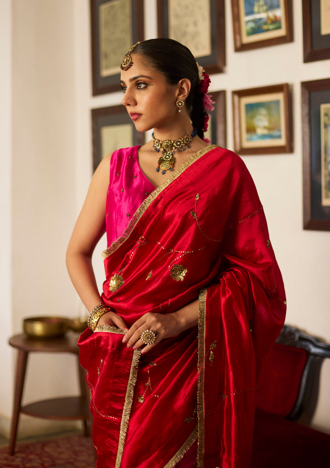 Fuchsia Silk Embroidered Saree