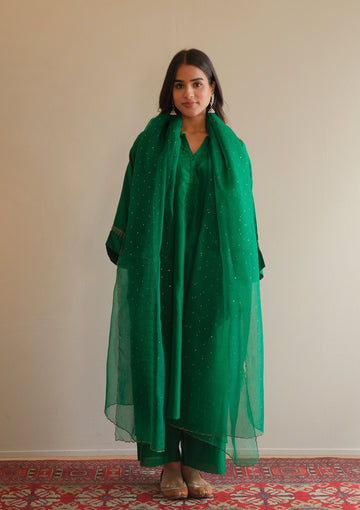 Emerald Green Silk Kurta Set