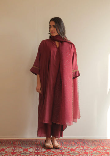 Burgundy Silk Kurta Set