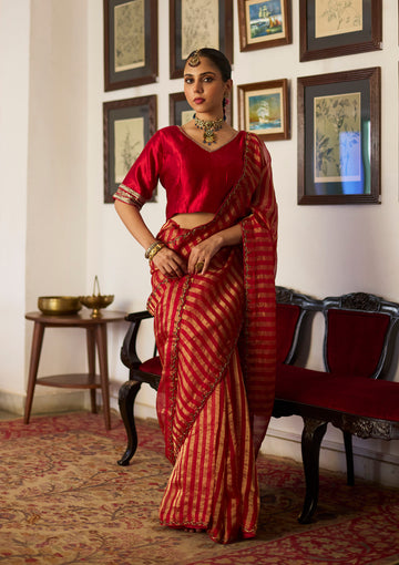 Scarlet Tissue Striped Saree