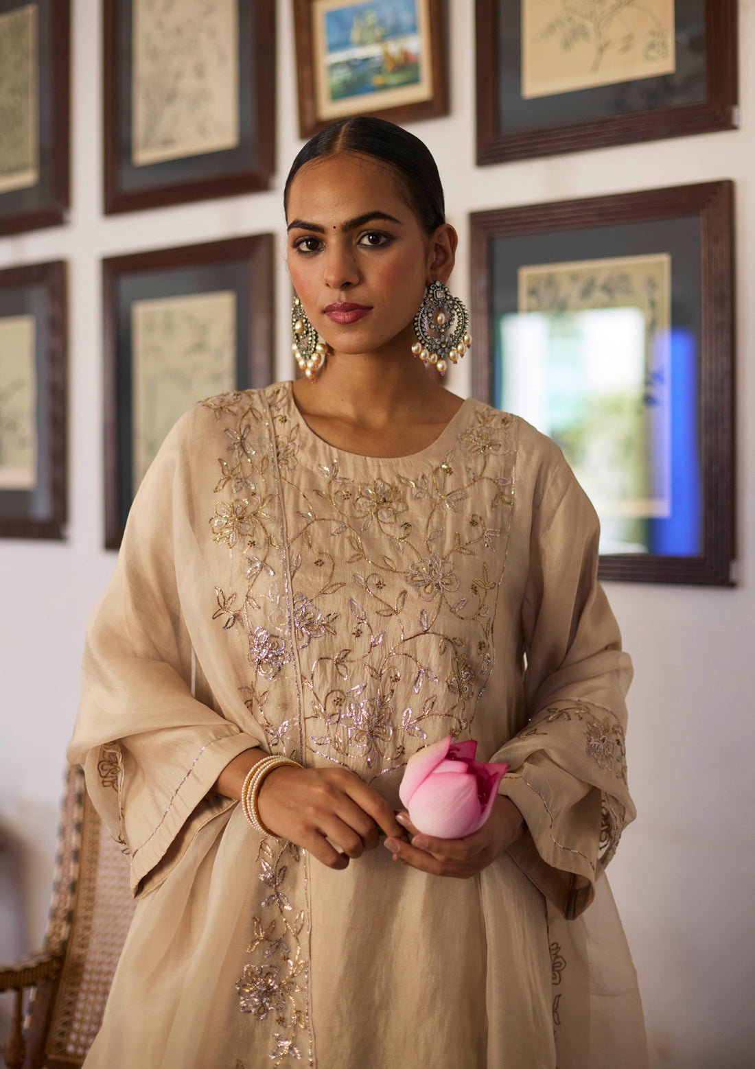 Ivory Embroidered Yoke Kurta Set
