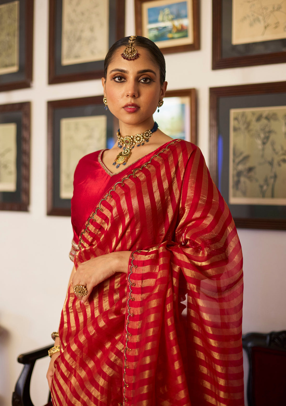 Scarlet Tissue Striped Saree
