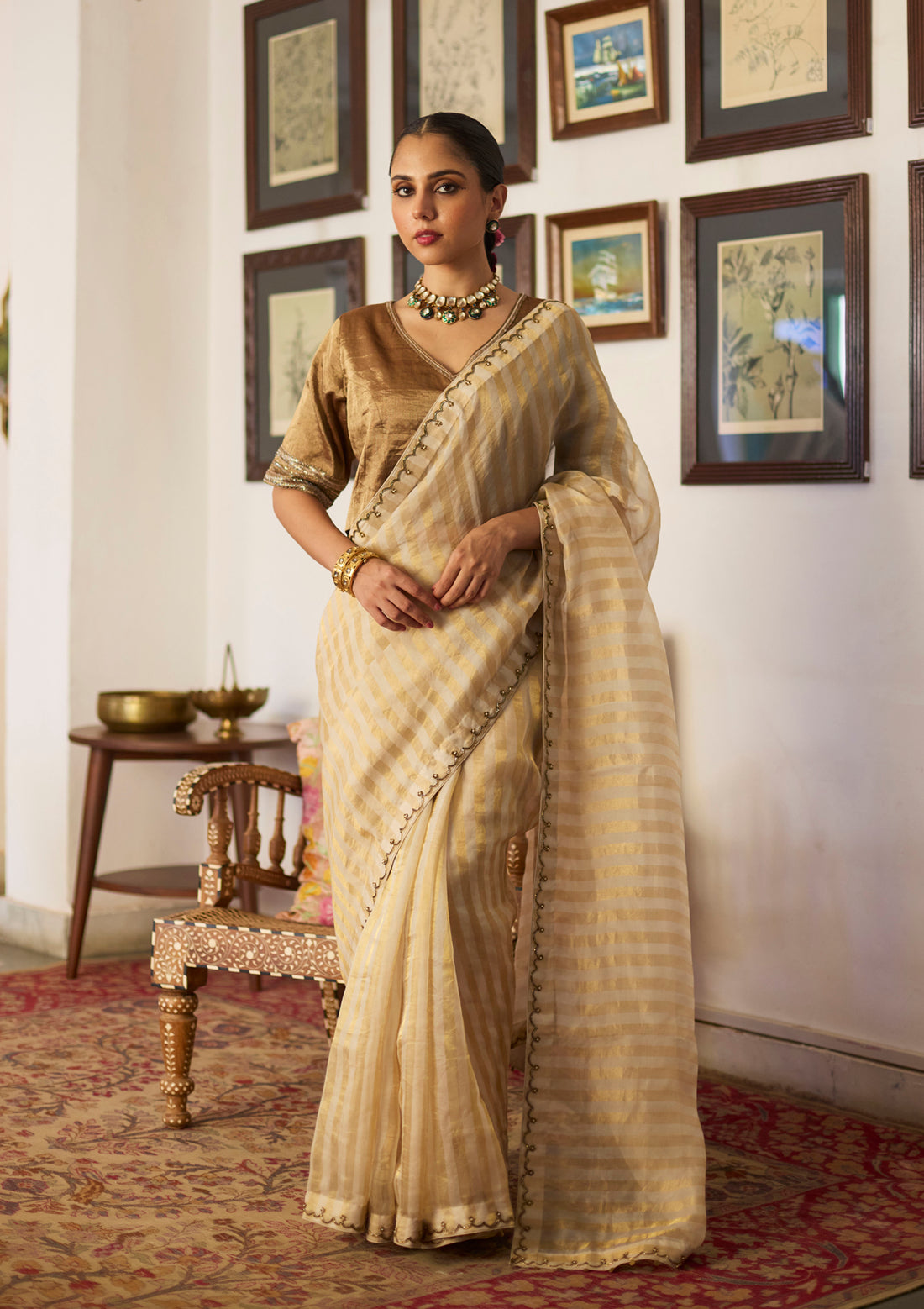 Ivory Tissue Striped Saree