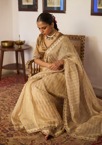 Ivory Tissue Striped Saree