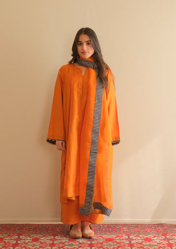 Saffron Silk Kurta Set
