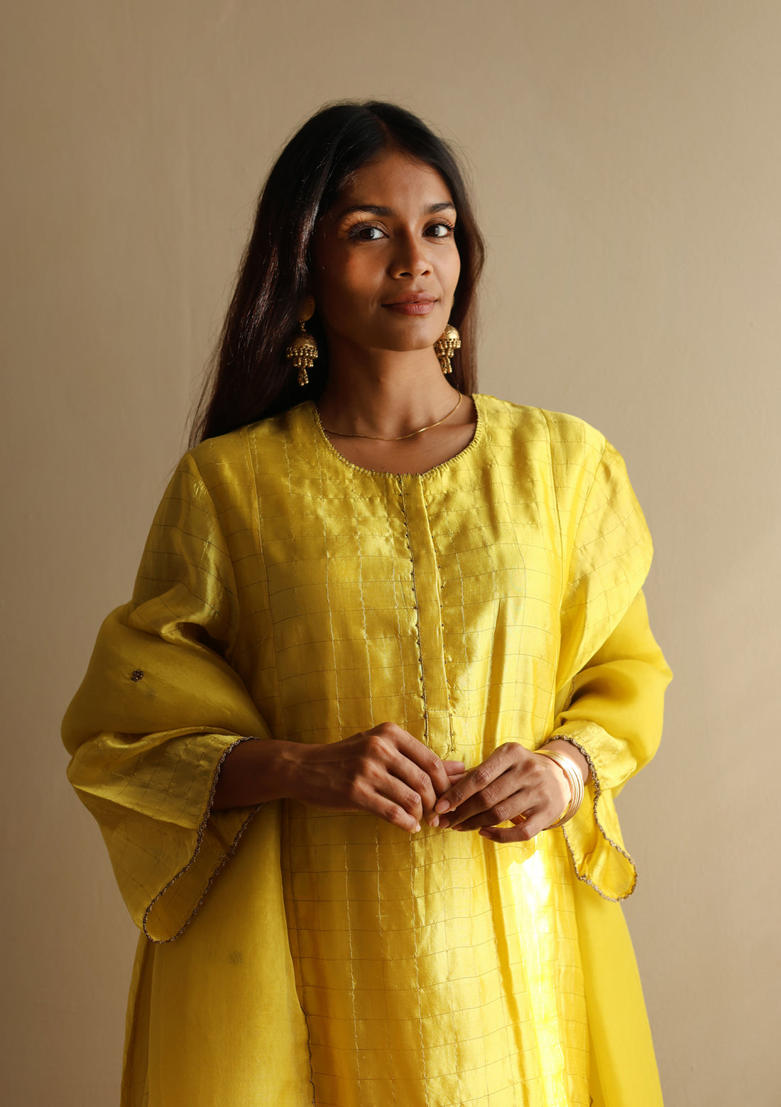 Canary Checkered  Kurta Set