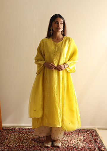 Canary Checkered  Kurta Set
