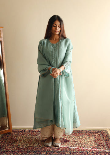 Powder Blue Checkered  Kurta Set