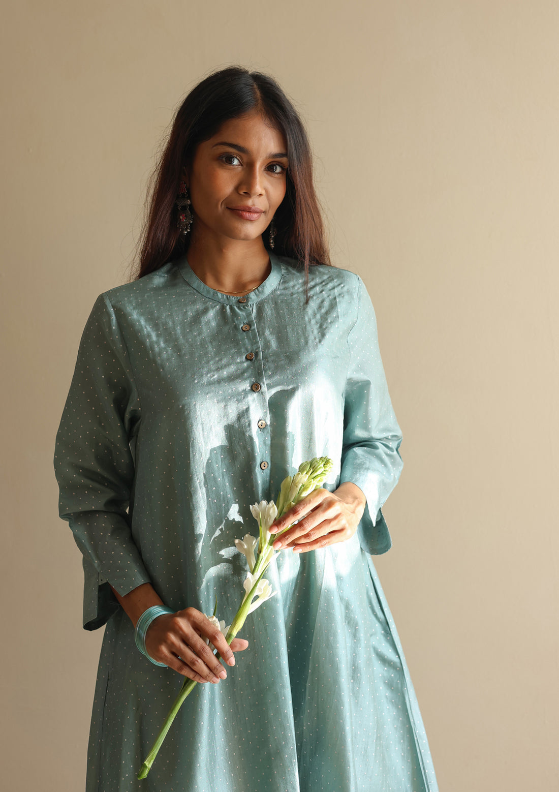 Powder Blue Hand blocked Kurta