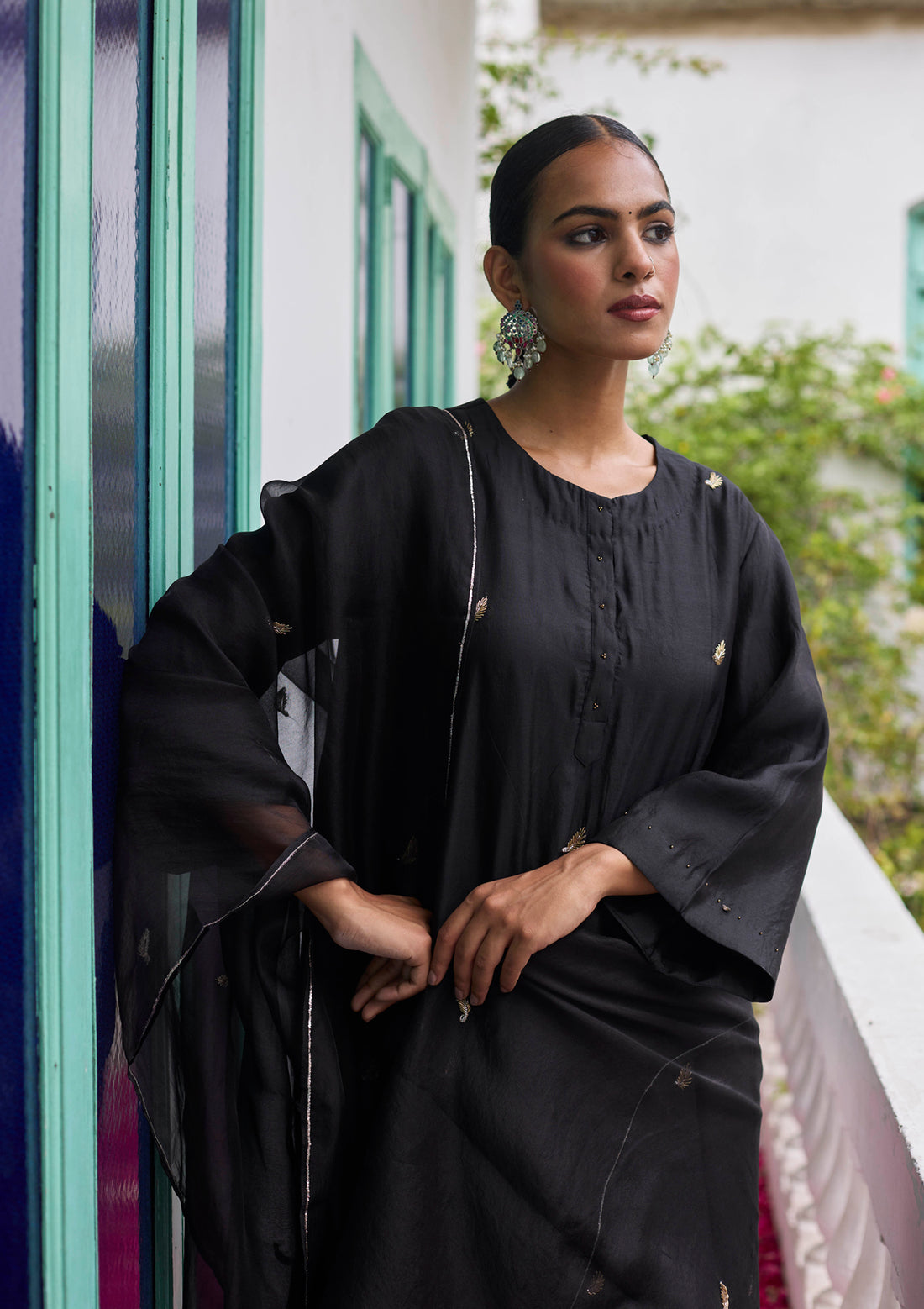 Midnight Black  Silk Embroidered Kurta Set